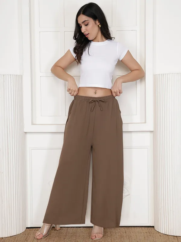 Brown_Chiffon_Wide_Leg_Palazzo_Pants_For_Women