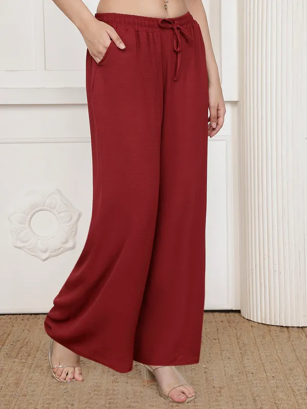 Red_Chiffon_Wide_Leg_Palazzo_Pants_For_Women