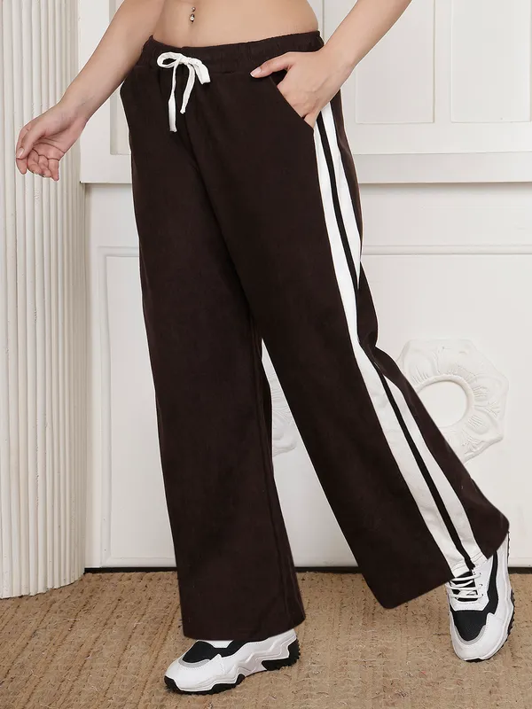 Dark_Brown_Corduroy_Wide_Leg_Pants_For_Women