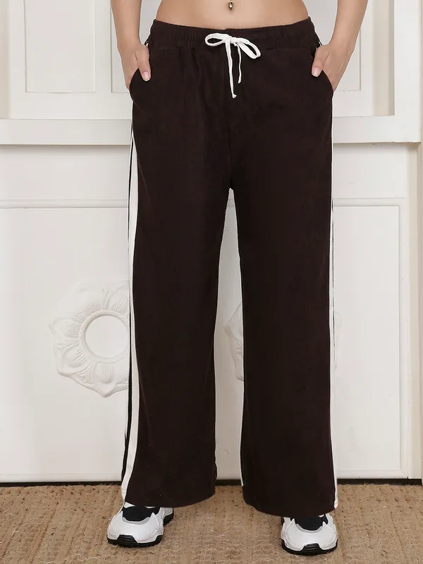 Dark_Brown_Corduroy_Wide_Leg_Pants_For_Women