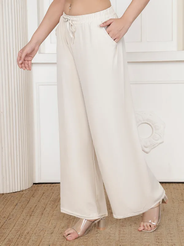 Cream_Chiffon_Wide_Leg_Palazzo_Pants_For_Women