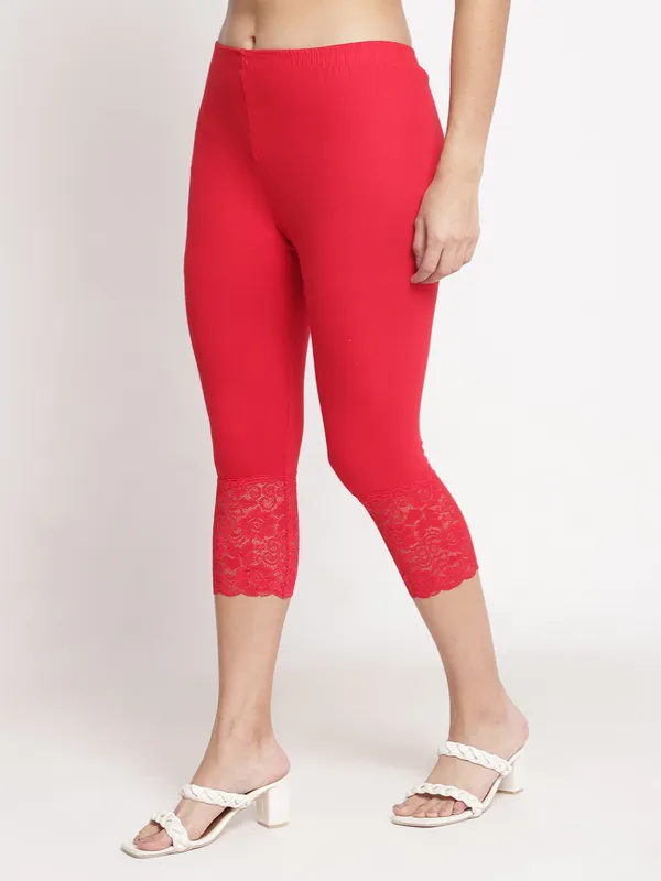 Red_Super_Lycra_Lace_Trim_Capri_Leggings_For_Women