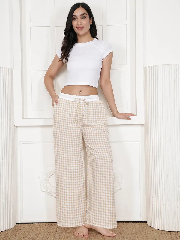 Beige_Crush_Checkered_Wide_Leg_Pajama_Pants_For_Women