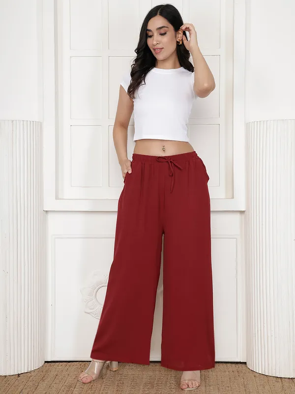 Red_Chiffon_Wide_Leg_Palazzo_Pants_For_Women