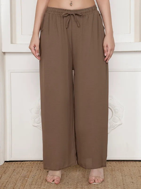 Brown_Chiffon_Wide_Leg_Palazzo_Pants_For_Women