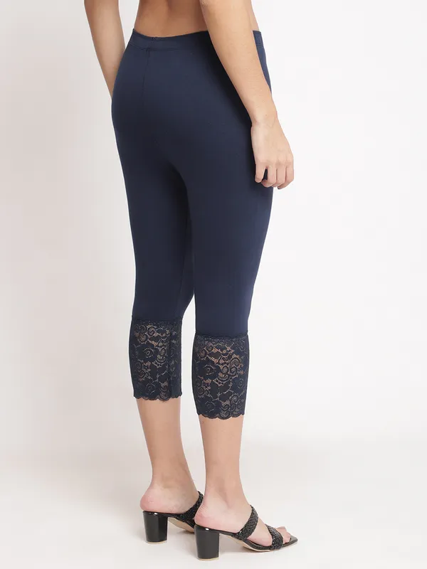 Navy_Super_Lycra_Lace_Trim_Capri_Pants_For_Women