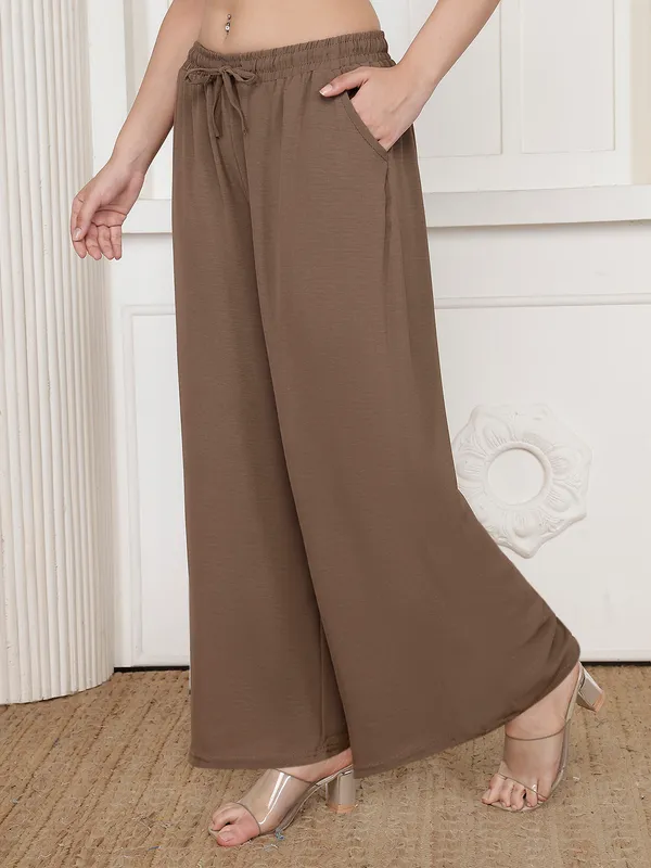Brown_Chiffon_Wide_Leg_Palazzo_Pants_For_Women