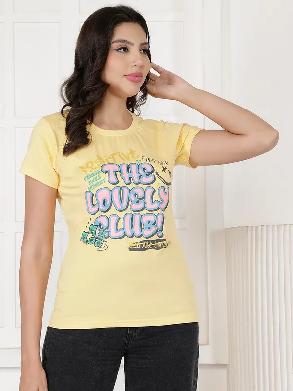 Yellow_Cotton_Regular_Fit_Graphic_T-Shirt_For_Women