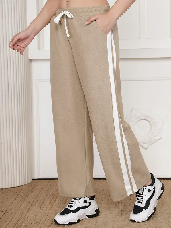 Beige_Corduroy_Wide_Leg_Pants_For_Women