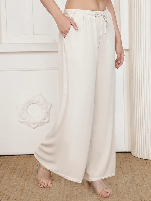 Cream_Chiffon_Wide_Leg_Palazzo_Pants_For_Women