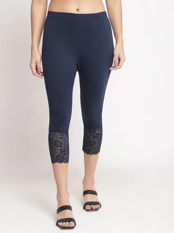 Navy_Super_Lycra_Lace_Trim_Capri_Pants_For_Women
