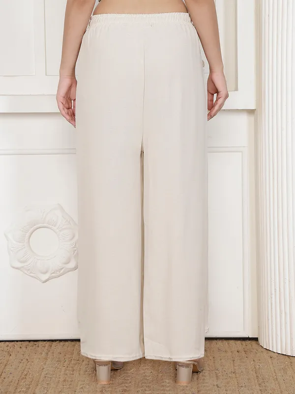 Cream_Chiffon_Wide_Leg_Palazzo_Pants_For_Women