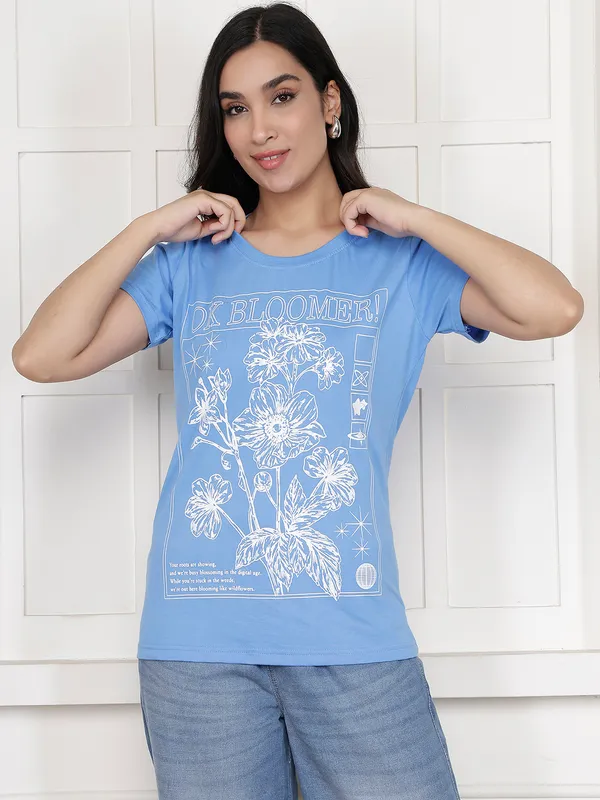 Blue_Cotton_Regular_Fit_Graphic_T-Shirt_For_Women