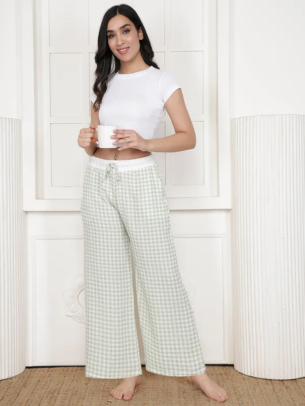Green_Crush_Check_Wide_Leg_Lounge_Pants_For_Women