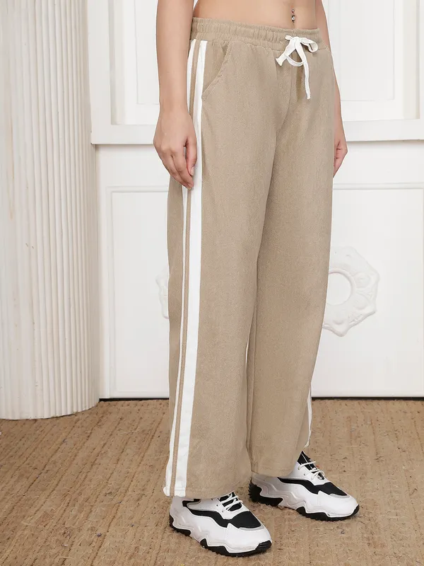 Beige_Corduroy_Wide_Leg_Pants_For_Women
