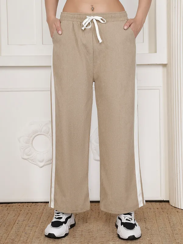 Beige_Corduroy_Wide_Leg_Pants_For_Women
