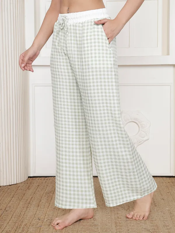 Green_Crush_Check_Wide_Leg_Lounge_Pants_For_Women