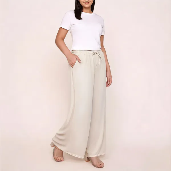 Cream_Chiffon_Wide_Leg_Palazzo_Pants_For_Women
