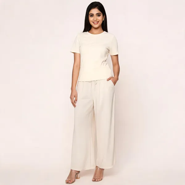 Cream_Chiffon_Wide_Leg_Palazzo_Pants_For_Women