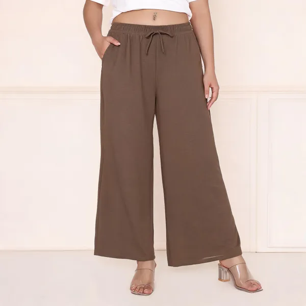 Brown_Chiffon_Wide_Leg_Palazzo_Pants_For_Women
