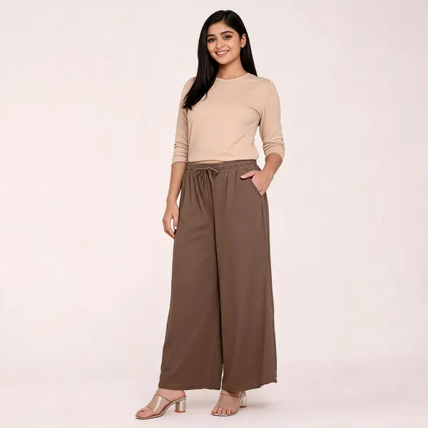 Brown_Chiffon_Wide_Leg_Palazzo_Pants_For_Women