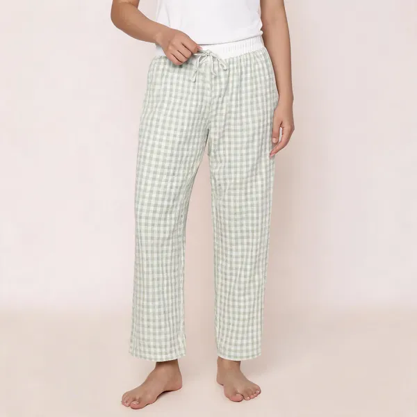Green_Crush_Check_Wide_Leg_Lounge_Pants_For_Women