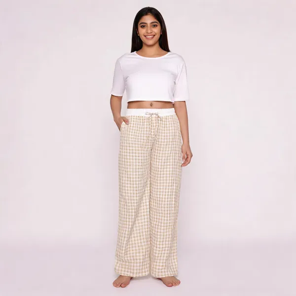Beige_Crush_Checkered_Wide_Leg_Pajama_Pants_For_Women