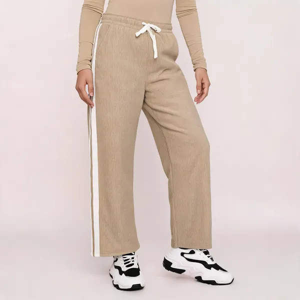 Beige_Corduroy_Wide_Leg_Pants_For_Women