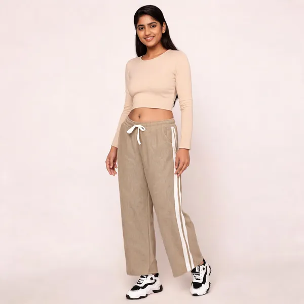 Beige_Corduroy_Wide_Leg_Pants_For_Women