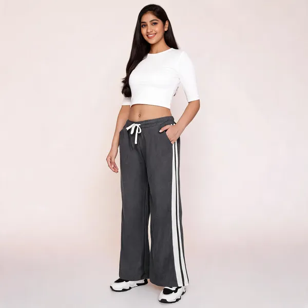 Dark_Grey_Corduroy_Wide_Leg_Pants_For_Women