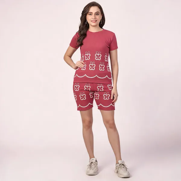 Maroon_Ribbed_Cotton_Lycra_Regular_Fit_Printed_Nightsuit_Set_For_Women