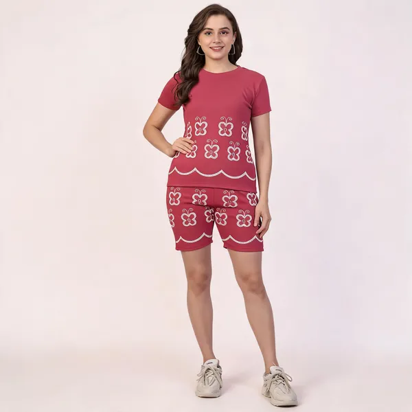 Maroon_Ribbed_Cotton_Lycra_Regular_Fit_Printed_Nightsuit_Set_For_Women