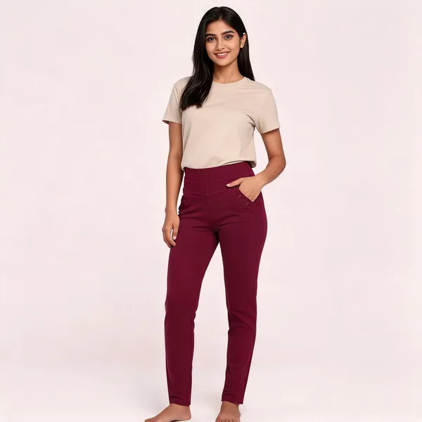 Maroon_Spandex_Blend_Trousers_For_Women