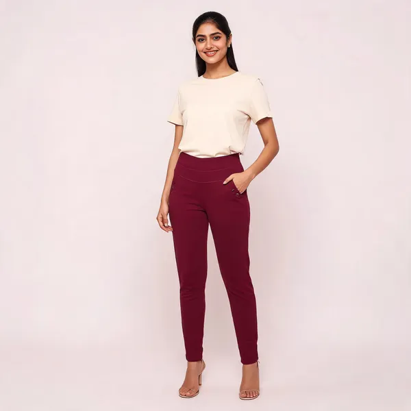 Maroon_Spandex_Blend_Trousers_For_Women