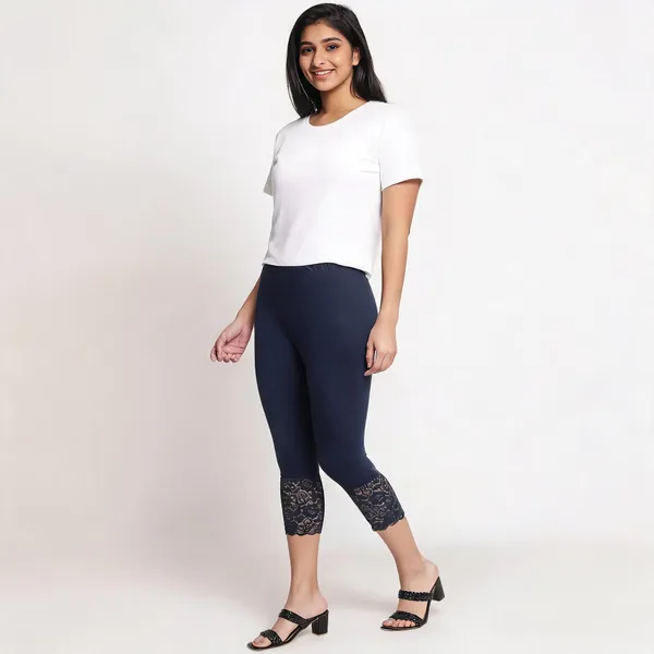 Navy_Super_Lycra_Lace_Trim_Capri_Pants_For_Women