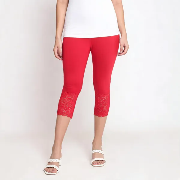 Red_Super_Lycra_Lace_Trim_Capri_Leggings_For_Women