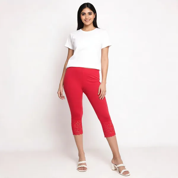 Red_Super_Lycra_Lace_Trim_Capri_Leggings_For_Women