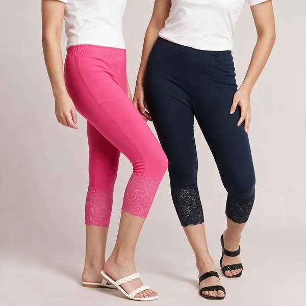 Pink_And_Blue_Super_Lycra_Lace_Hem_Capri_Pants_For_Women