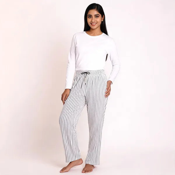 White_Crush_Striped_Pajama_Pants_For_Women