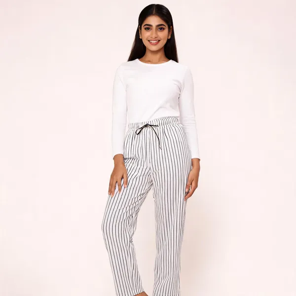 White_Crush_Striped_Pajama_Pants_For_Women