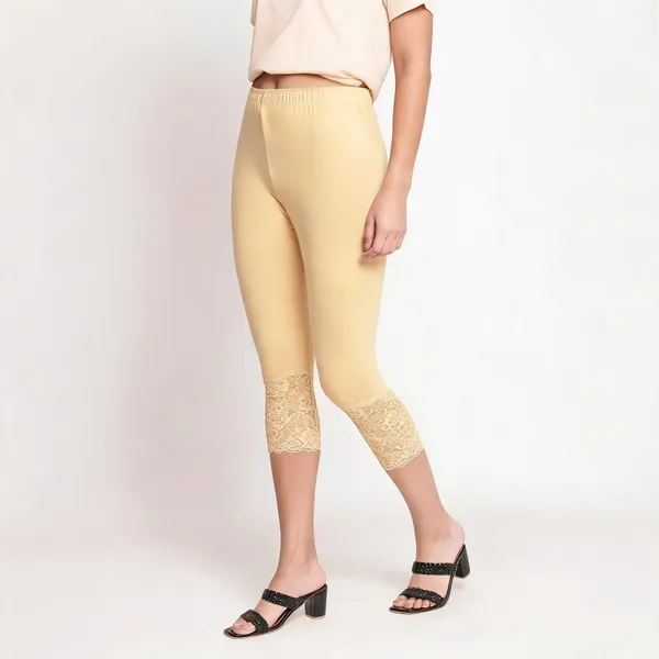 Beige_Super_Lycra_Lace_Hem_Capri_Pants_For_Women