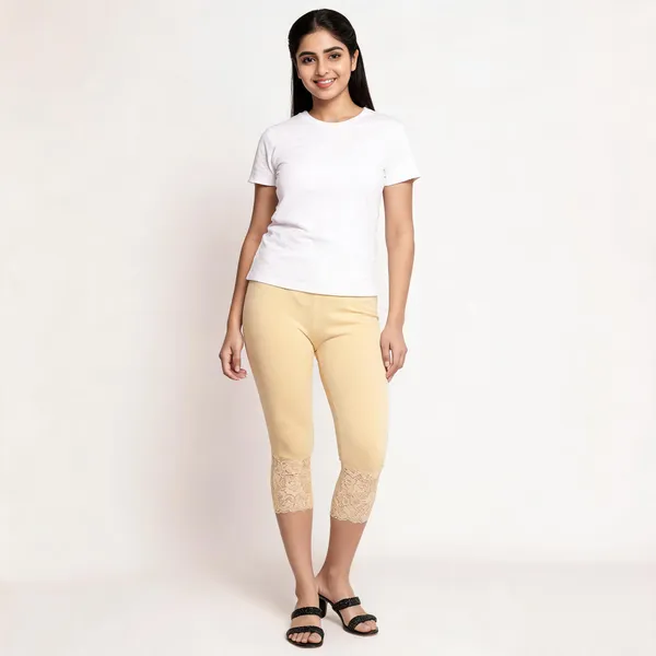 Beige_Super_Lycra_Lace_Hem_Capri_Pants_For_Women
