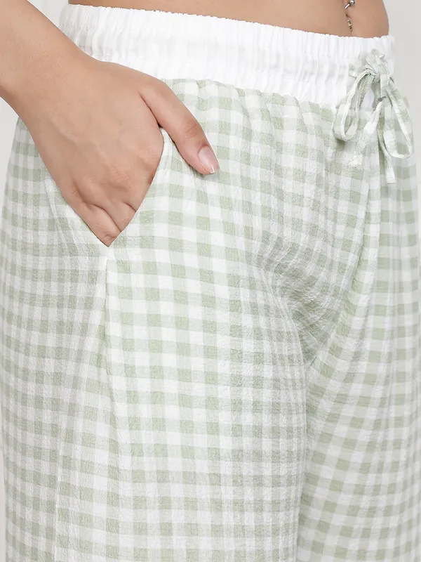 Green_Crush_Check_Wide_Leg_Lounge_Pants_For_Women