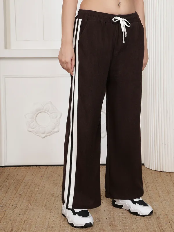 Dark_Brown_Corduroy_Wide_Leg_Pants_For_Women