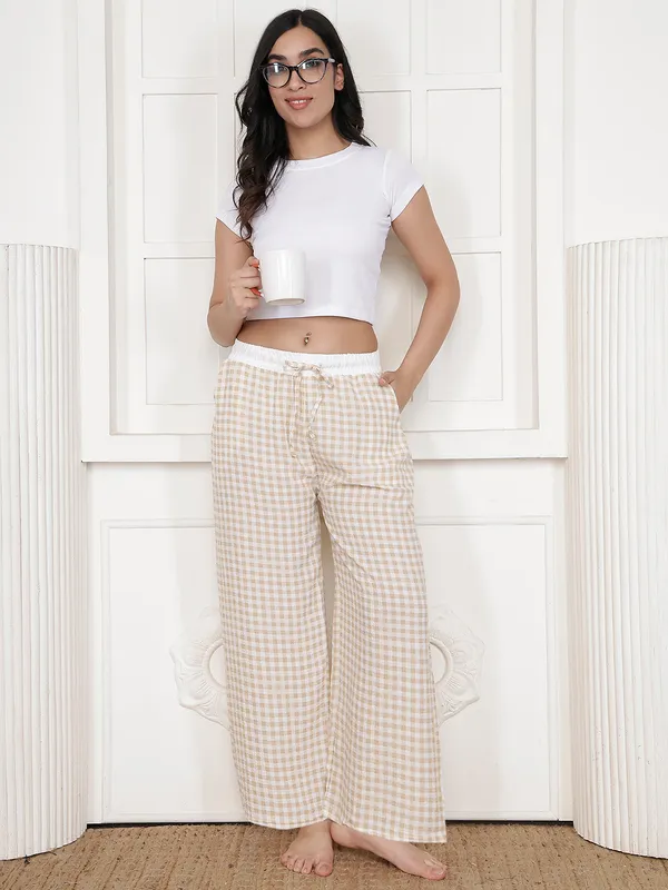 Beige_Crush_Checkered_Wide_Leg_Pajama_Pants_For_Women