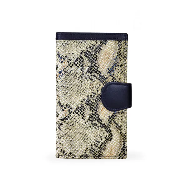 Beige_Snake_Print_Snap_Closure_Wallet_For_Women
