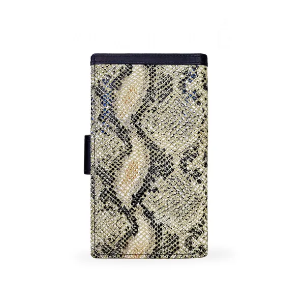 Beige_Snake_Print_Snap_Closure_Wallet_For_Women
