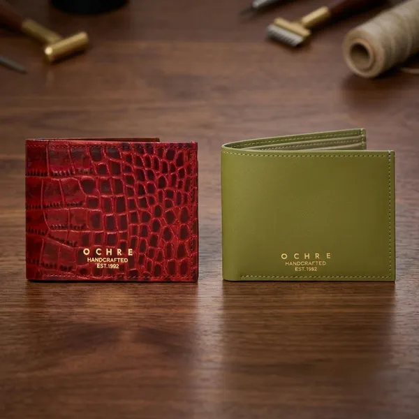 Fiery_Red_And_Parrot_Green_Classic_Coin_Bifold_Mens_Wallet_Pack_Of_2