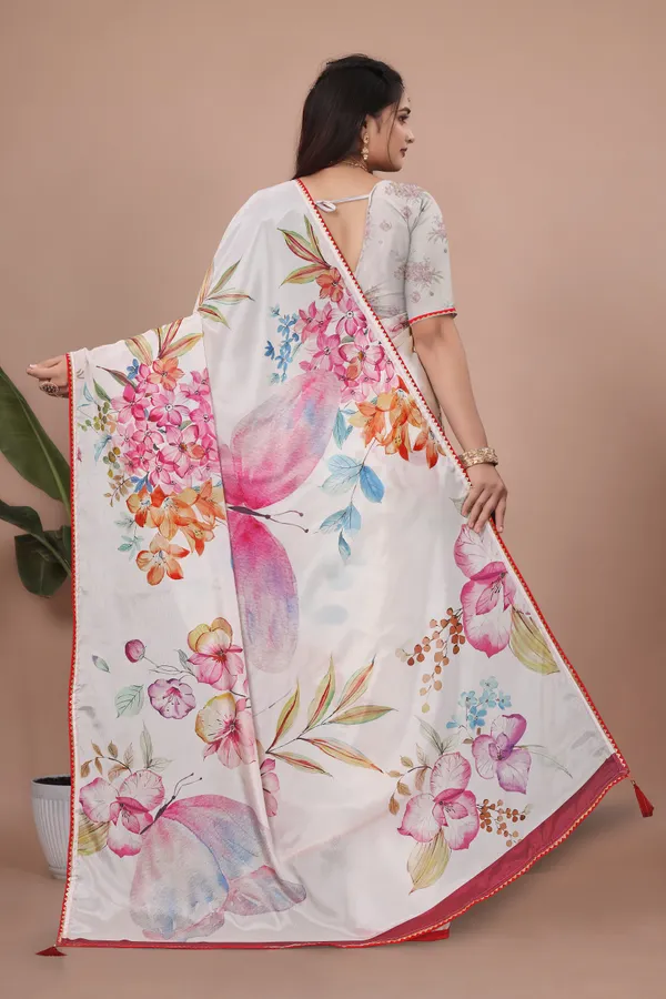 White_Floral_Print_Saree_For_Women
