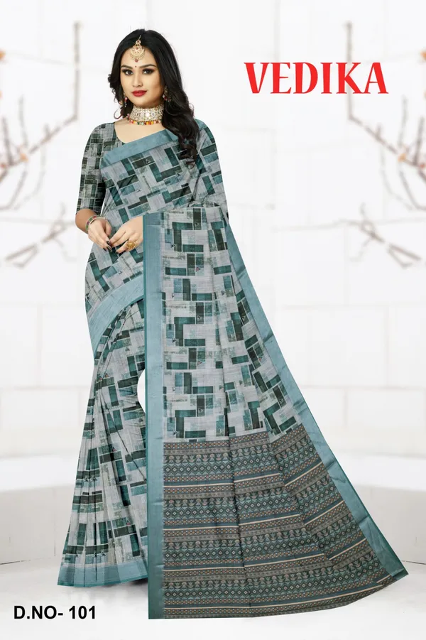 Teal_Geometric_Print_Saree_For_Women